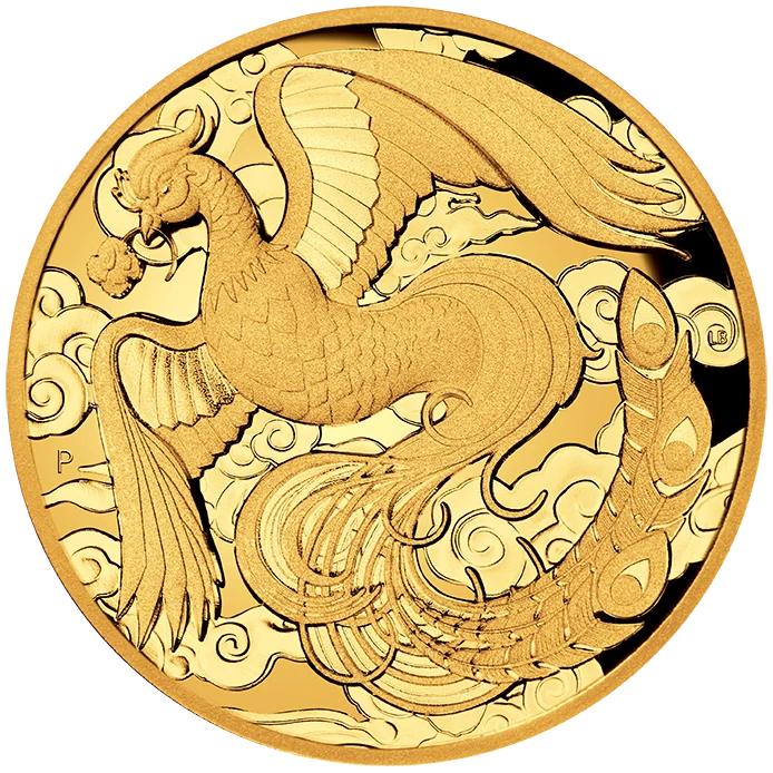 2022 2オンス オーストラリア 中国の神話と伝説 – フェニックス .9999金ハイレリーフ プルーフ貨幣