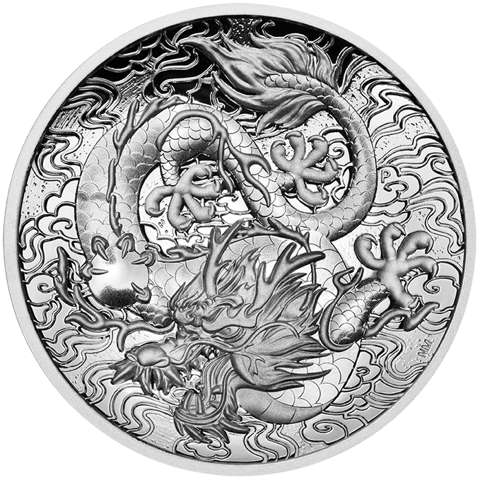 2021年 2オンス オーストラリア 中国神話と伝説 – ドラゴン .9999シルバー ハイレリーフ プルーフ貨幣