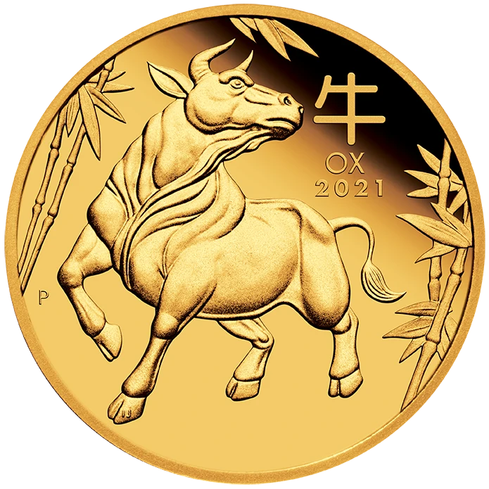 2021年 1/4オンス オーストラリア月シリーズIII 丑年.9999金プルーフ貨幣