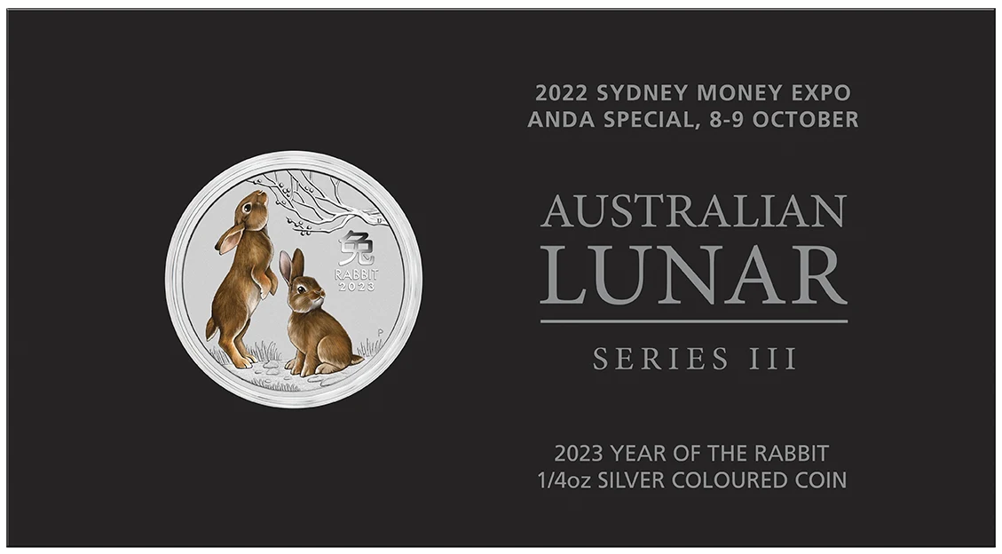 2023 1/4oz オーストラリア うさぎ年 .9999銀カラーコイン – シドニー・マネー・エキスポ ANDAスペシャル（カード入り）