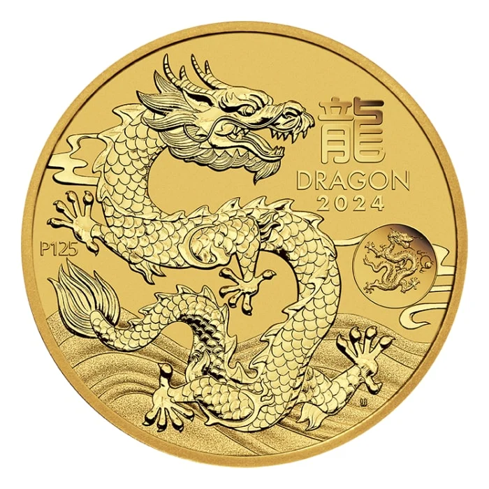 2024年 1オンス オーストラリア 辰年 龍枢密院マーク入り .9999金BUコイン