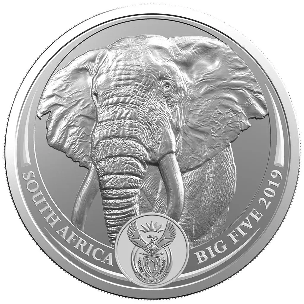 2019年 1オンス 南アフリカ ビッグファイブエレファント .999銀貨 BU