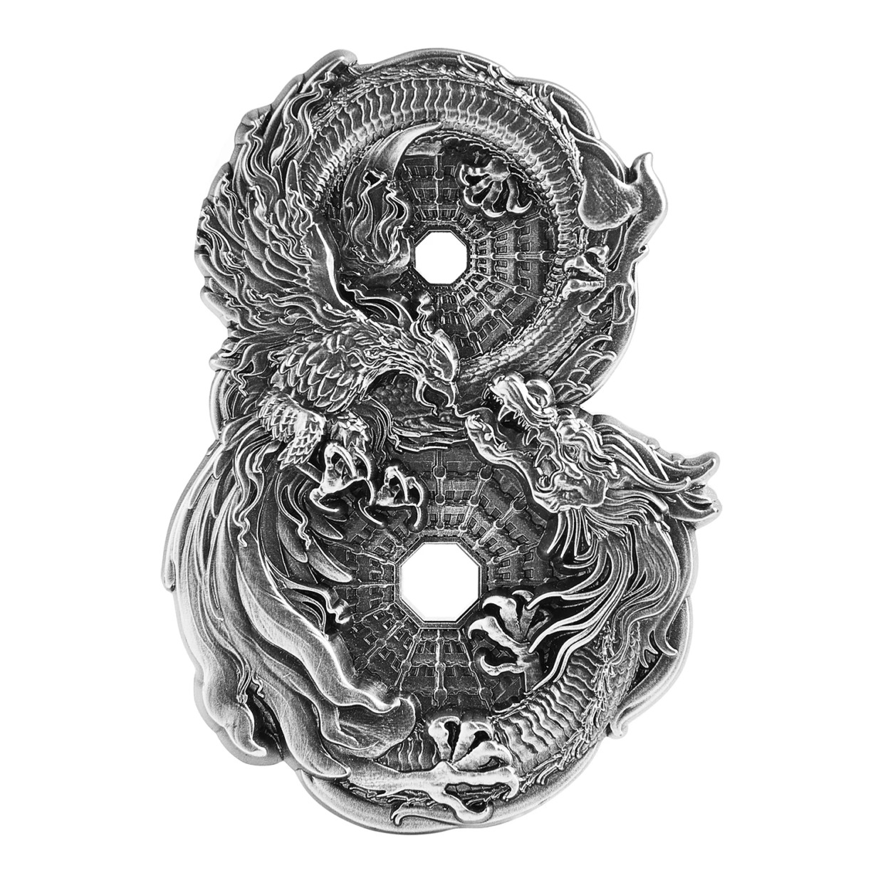 2021 3オンス トケラウ 8の字 ドラゴンとフェニックス.999シルバーアンティークハイレリーフコイン