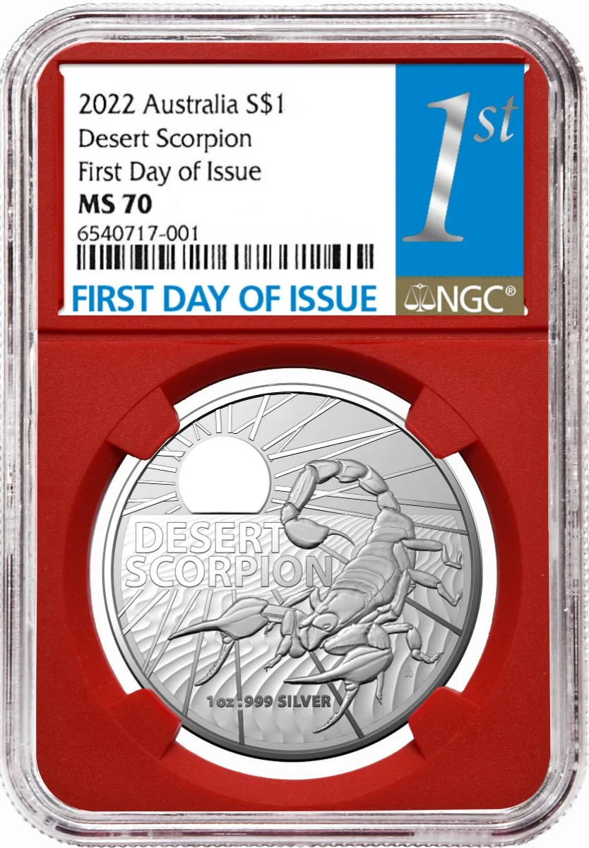 2022 1オンス オーストラリア デザート・スコーピオン 999銀貨 (NGC MS70 初回発行日)