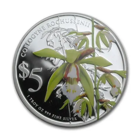 2014年 1オンス シンガポール自生蘭 Coelogyne Rochussenii .999銀貨プルーフ貨幣