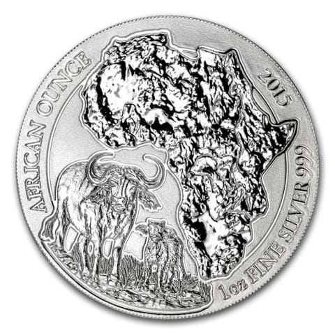 2015年 1オンス ルワンダ アフリカンバッファロー .999銀貨（トーンド）