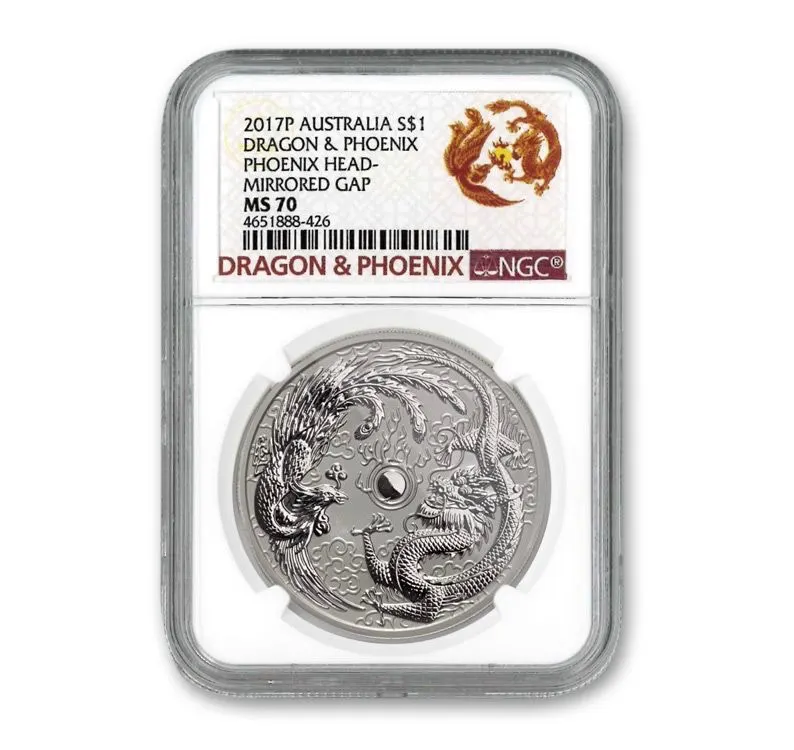 2017年 1オンス オーストラリア ドラゴン＆フェニックス銀貨（NGC MS70）