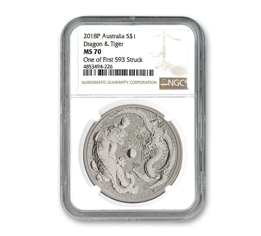 2018年 1オンス オーストラリア龍虎銀貨（NGC MS70 ファーストストライク）