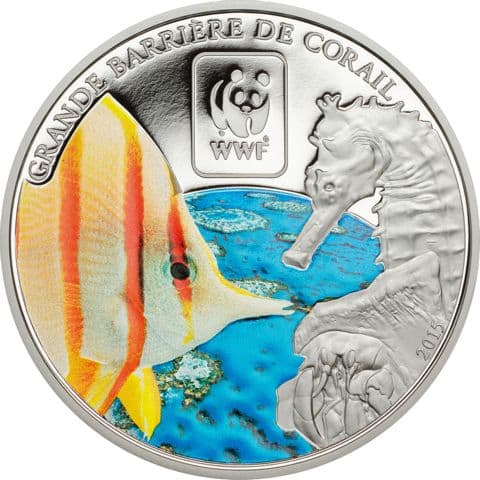 2015年 中央アフリカ共和国 グレートバリアリーフ WWF 世界自然保護基金 硬貨 100フラン