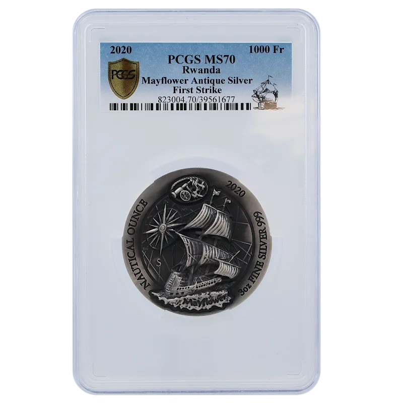 2020年 3オンス ルワンダ ノーティカルオンスメイフラワー号 .999シルバー ハイレリーフ アンティークコイン (PCGS MS70 ファーストストライク)