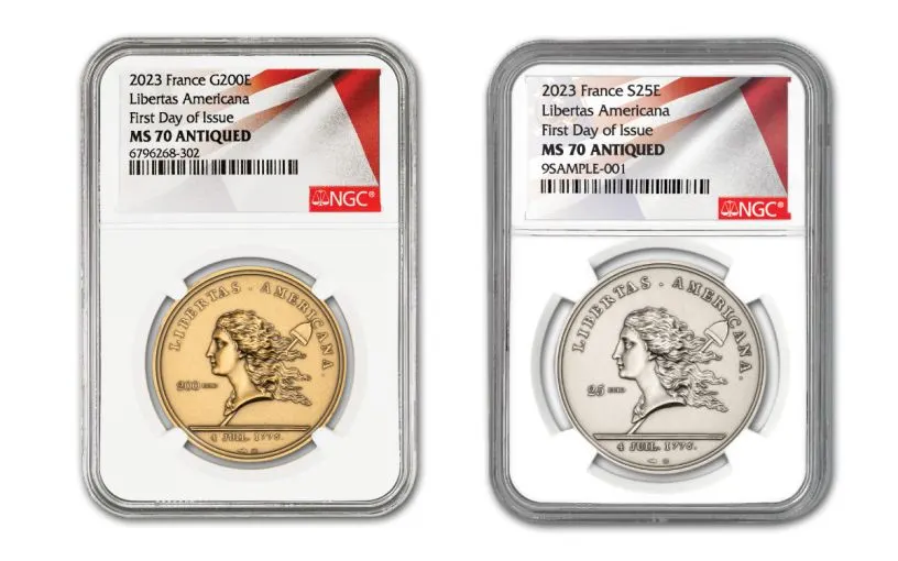 2023年 2オンス フランス リベルタス・アメリカーナ 999ハイレリーフコイン（NGC MS70 FDI）