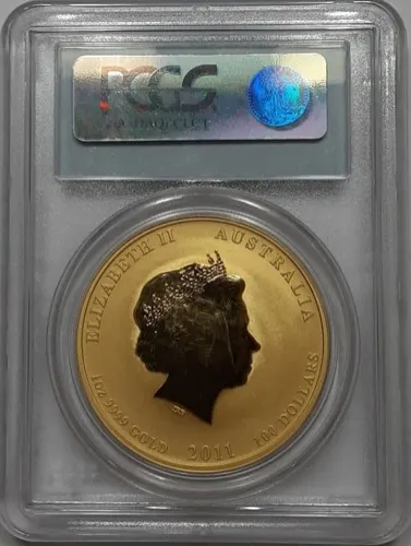 2011年-P 1オンス オーストラリア月シリーズII – うさぎ年.9999金貨 PCGS MS70