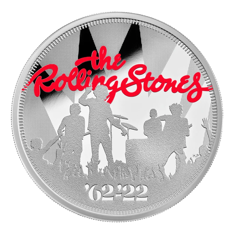 2022 1オンス 英国 ロックンロールの王道60周年を記念して：ザ・ローリング・ストーンズ .999シルバープルーフ カラーコイン