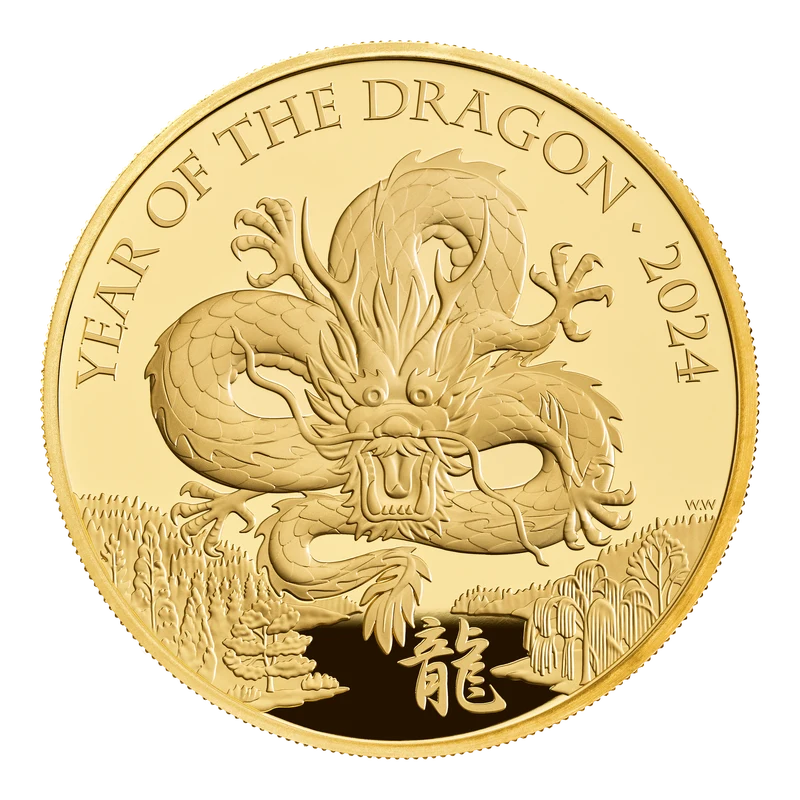 2024 5オンス 英国旧暦辰年シリーズ .9999金プルーフ貨幣
