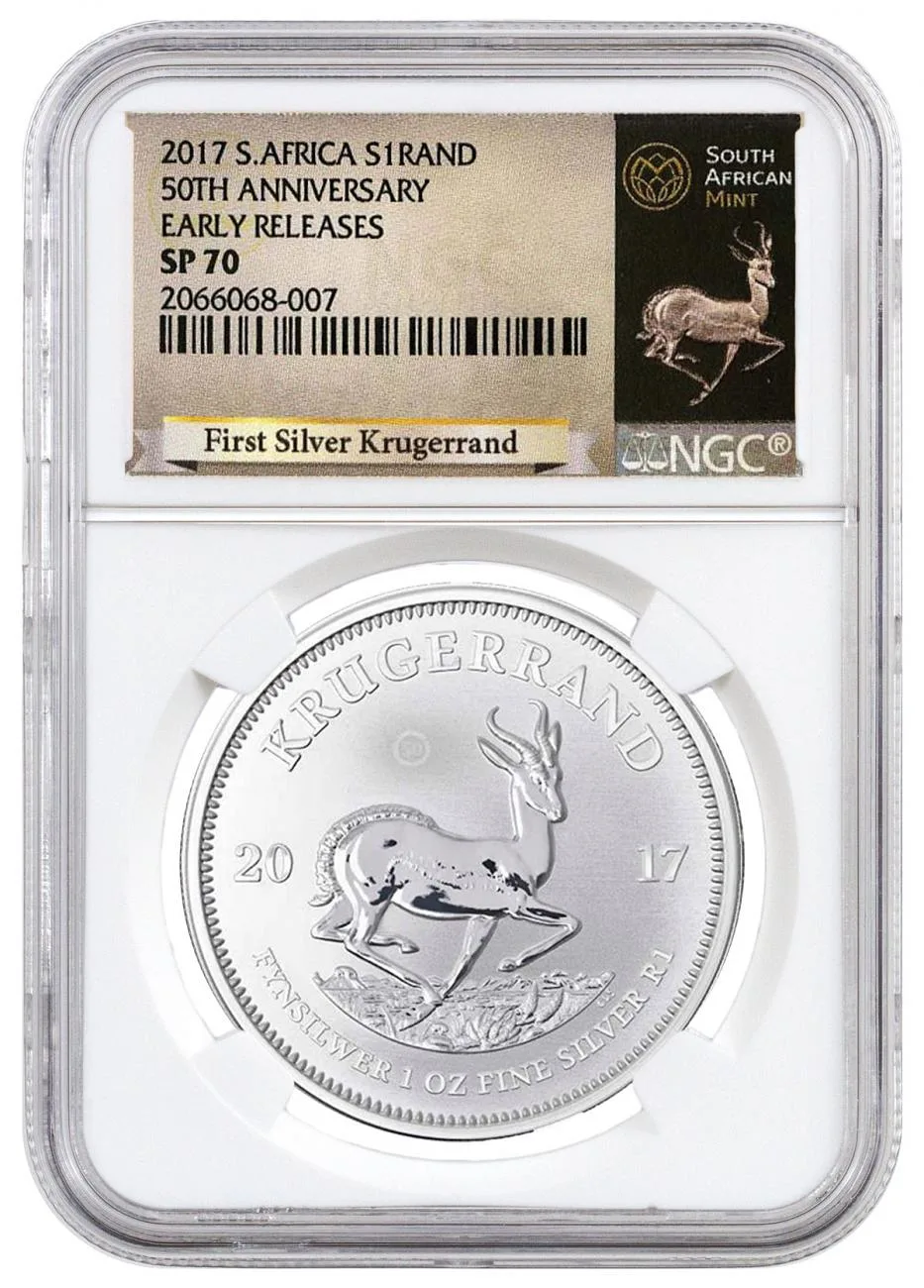 2017年 1オンス 南アフリカ クルーガーランド .999銀貨 (NGC SP70 アーリーリリース – 専用クルーガーランドラベル)