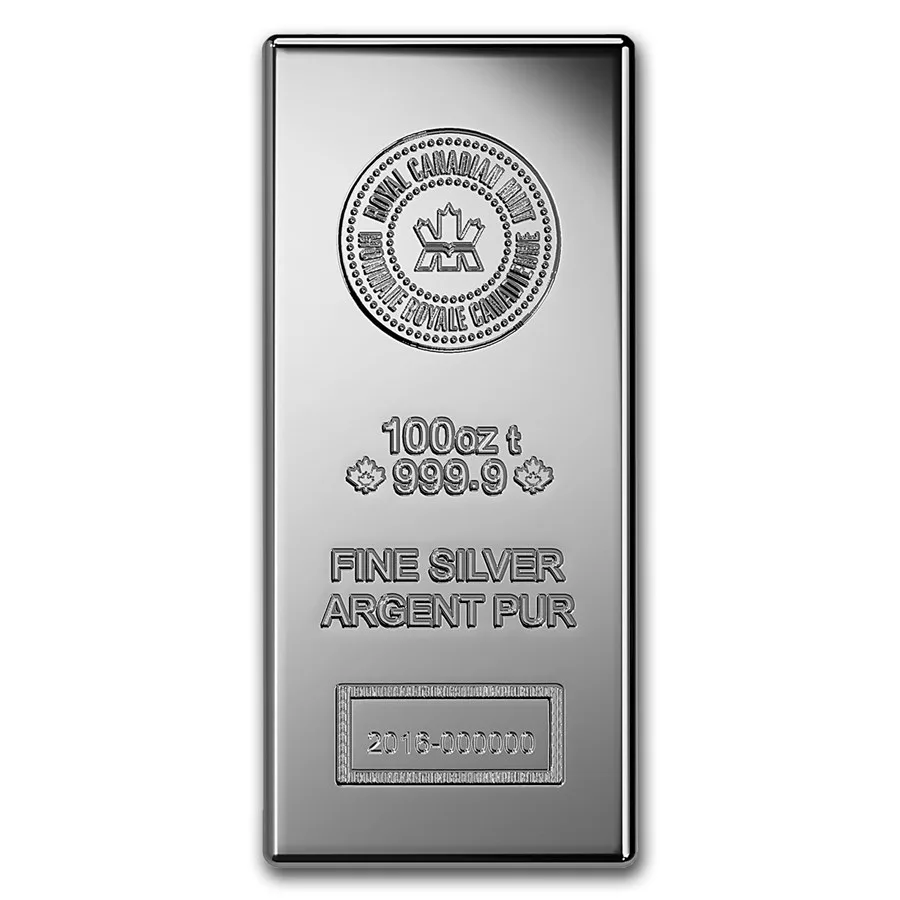 100oz Royal Canadian Mint .9999 Fine Silver Bar (New Design)