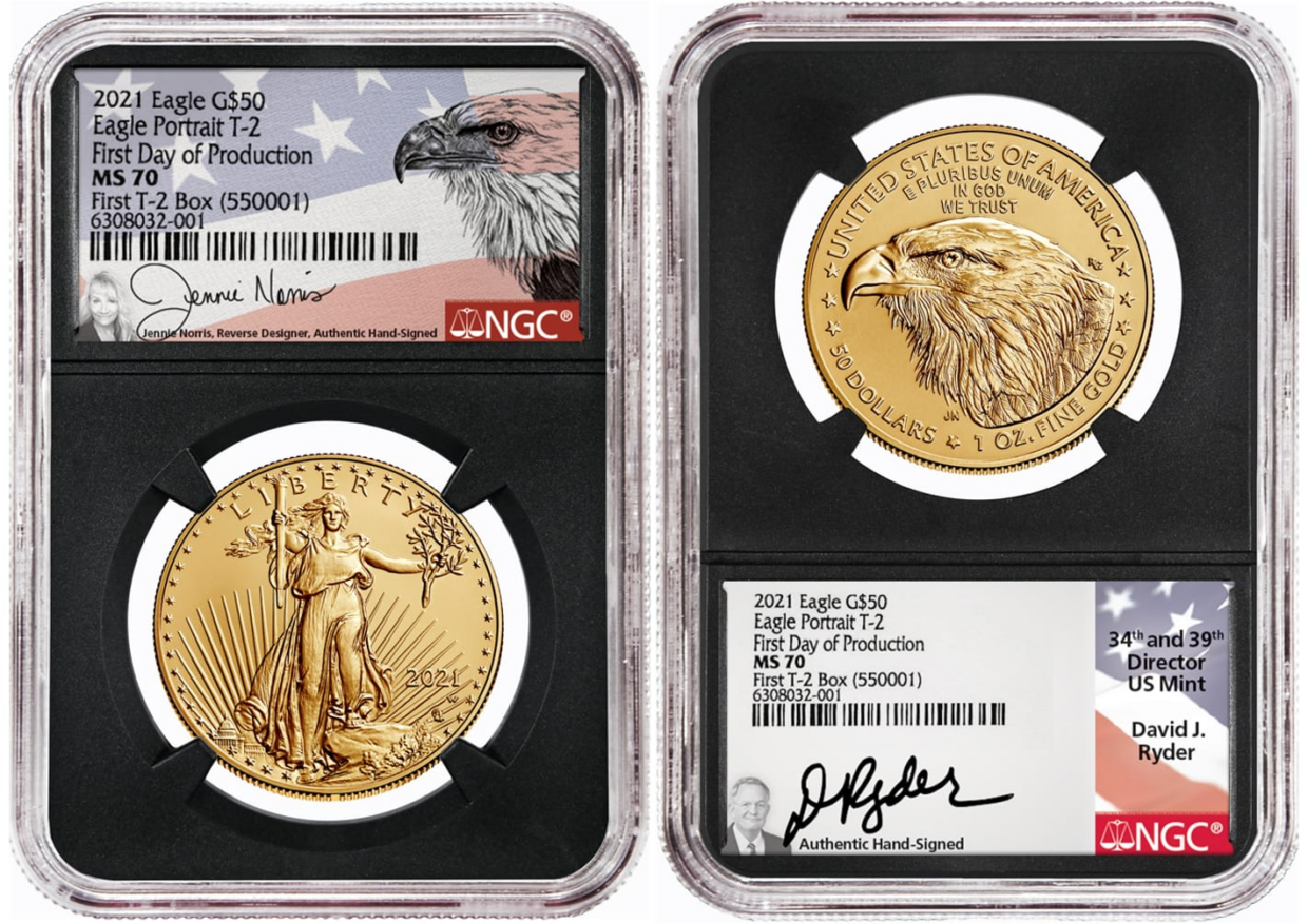 2021年 1オンス アメリカイーグル タイプ2 .9167金貨(NGC MS70 製造初日 デュアルサイン)