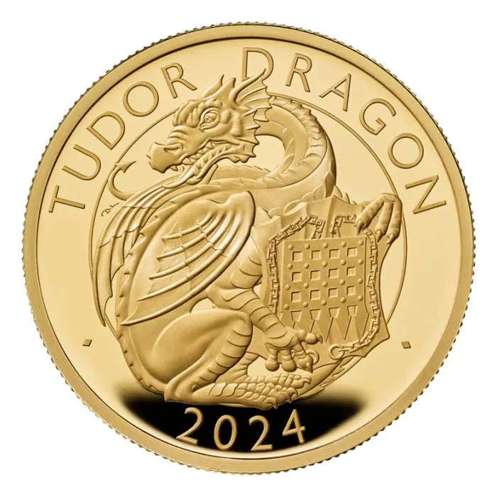 2024 1オンス グレートブリテン王室チューダー獣-チューダー・ドラゴン.9999金プルーフ貨幣