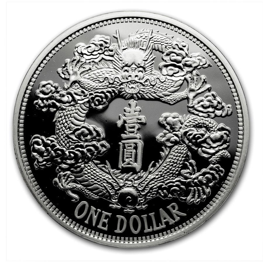 2018年 1オンス チャイナ・リバース・ドラゴン・ダラー Two .999 Silver Restrike Premium Uncirculated