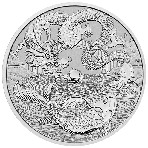 2023 1オンス オーストラリア 中国の神話と伝説 – 龍と鯉 .9999銀BUコイン