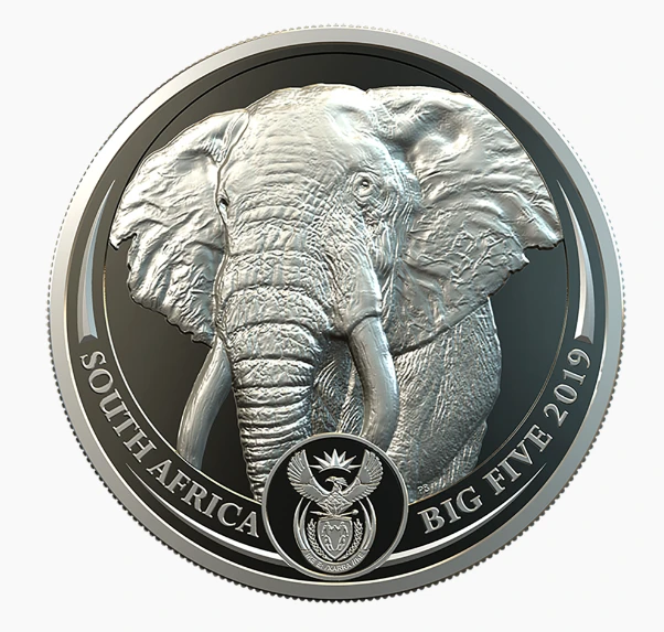 2019年 1オンス 南アフリカ ビッグファイブ象 .9995プラチナ プルーフ貨幣