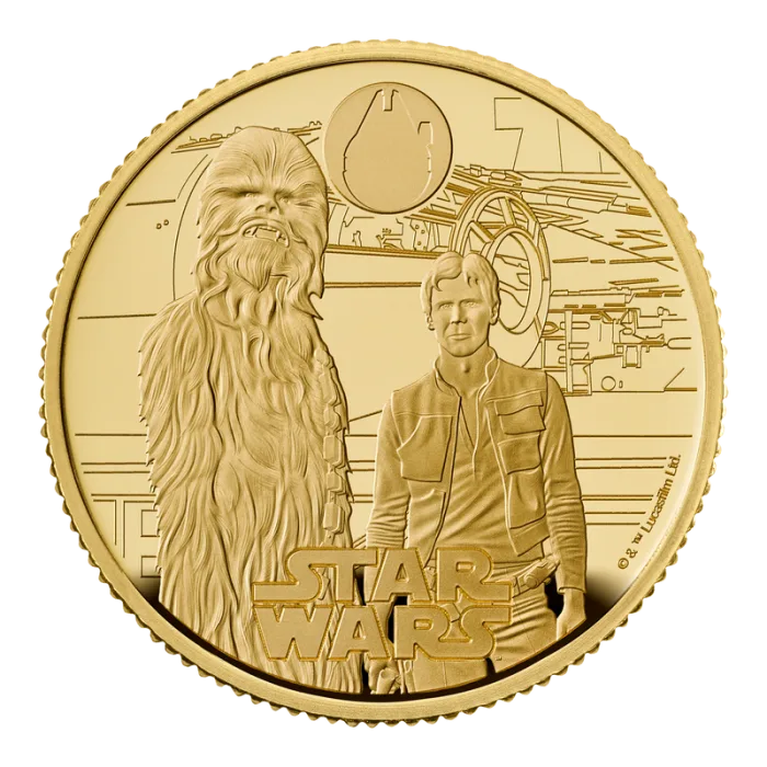 2024 1/4オンス イギリス スター・ウォーズ – ハン・ソロとチューバッカ .9999金プルーフ貨幣