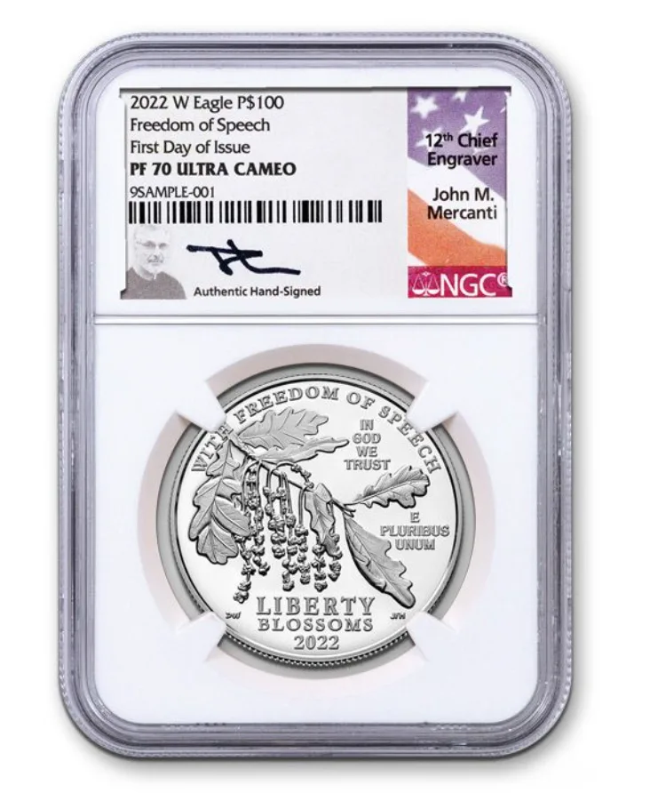 2022 1オンス アメリカ・イーグル 言論の自由 9995 プラチナ プルーフ貨幣 (NGC PF70 FDI)