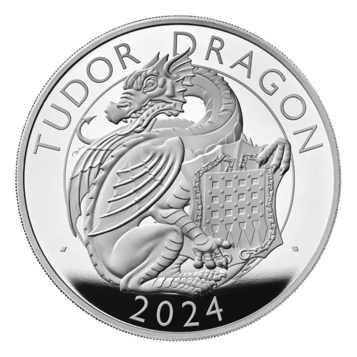 2024 10オンス グレートブリテン王室チューダー獣-チューダー・ドラゴン.999銀貨プルーフ貨幣