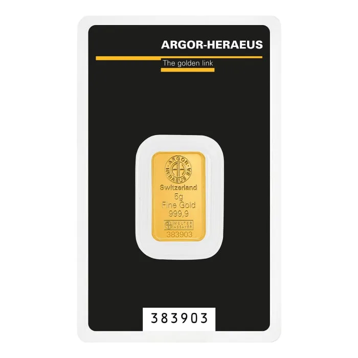 5グラム アルゴール・ヘレウス.9999金延べ棒