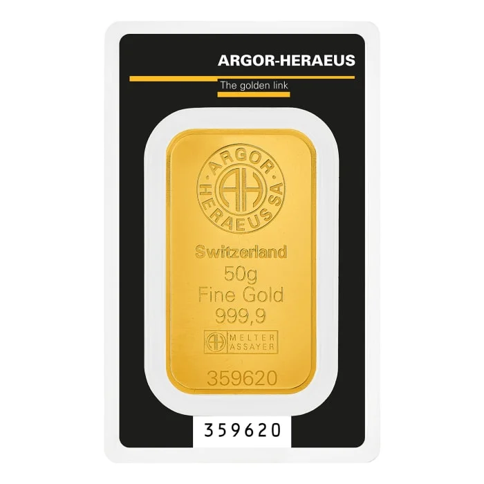 50グラム アルゴール・ヘレウス.9999金延べ棒
