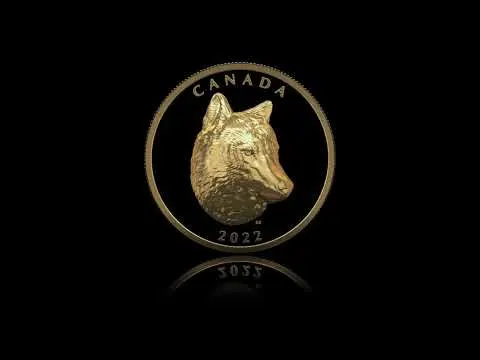 2022年 2オンス カナダ ティンバーウルフ 0.9999金プルーフ 極めて高いレリーフ硬貨
