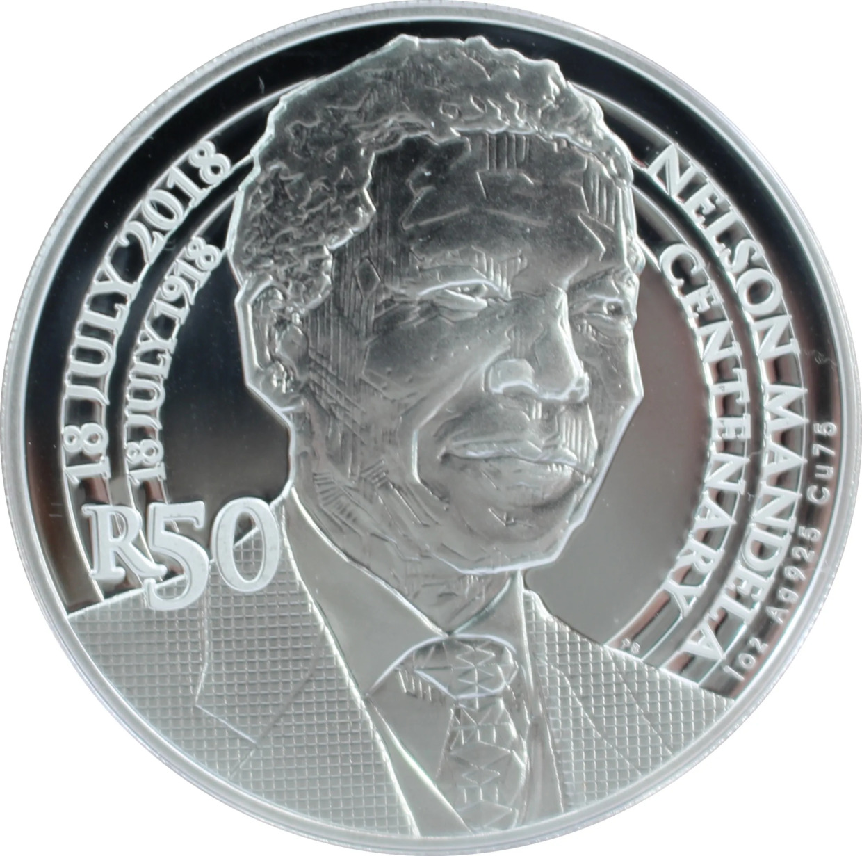 2018 1オンス 南アフリカ ネルソン・マンデラ生誕100周年記念 1918-2018 .925銀貨プルーフ貨幣