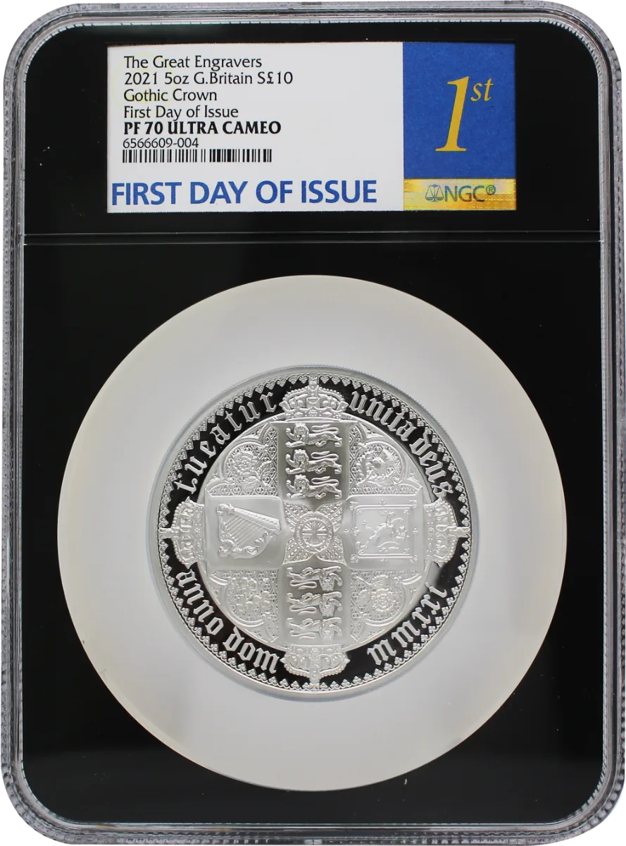 2021 5オンス 英国ゴシック・クラウン-クワドラント.999銀貨プルーフコイン（NGC PF70 FDI） – Cert# 2