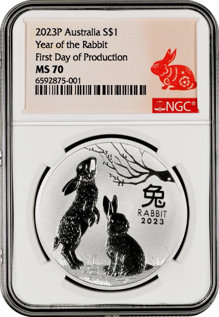 2023 1オンス オーストラリア 月シリーズIII ウサギ年 .9999銀貨 (NGC MS70 製造初日)
