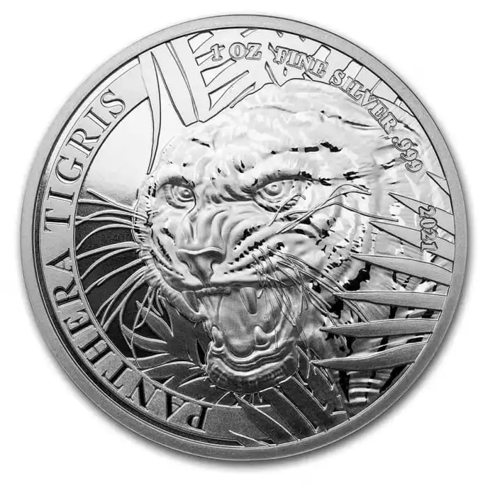 2021 1オンス ラオス タイガー（パンテーラ・ティグリス） .999銀貨 BUコイン（状態いろいろ）