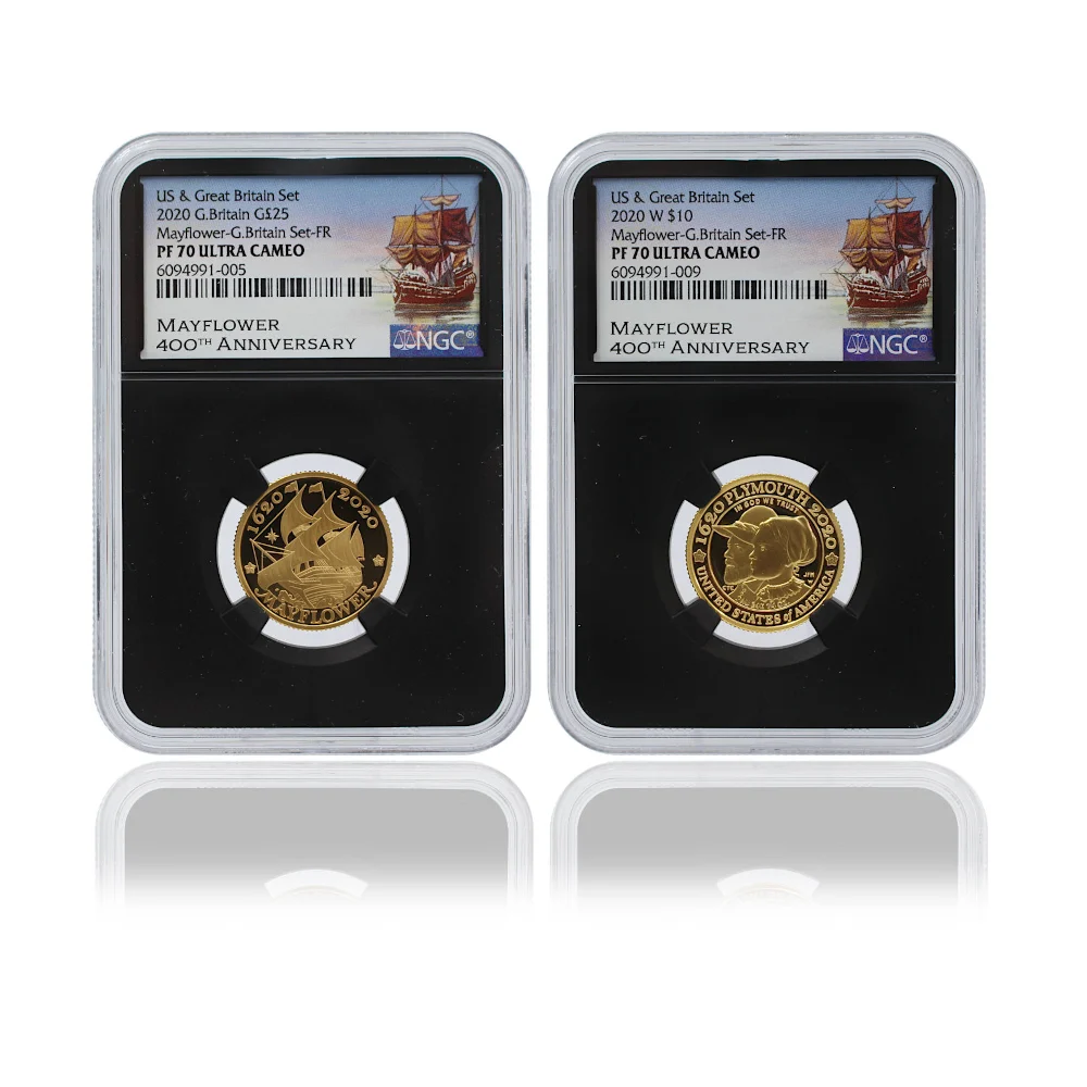 2020 1/4oz 英国 メイフラワー号航海400周年記念 .9999ゴールドプルーフ 2枚セット (NGC PF70 初回限定)