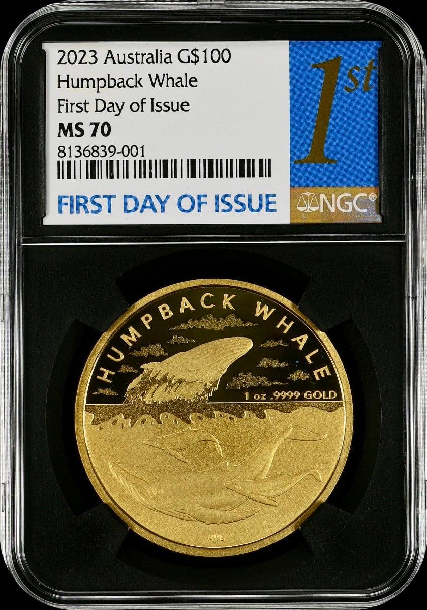 2023 1オンス オーストラリア南極地域 – ザトウクジラ .9999金貨 BUコイン (NGC FDI MS70)