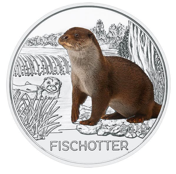 2019年 16グラム オーストリア カラフルな生き物 カワウソ銅貨