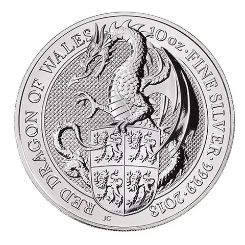 2018年 10オンス グレートブリテン 女王の獣 ウェールズの赤龍 9999銀貨