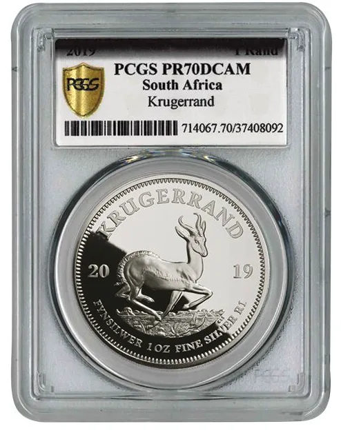 2019年 1オンス 南アフリカ クルーガーランド 999銀貨 プルーフコイン (最初の436枚のうちの1枚 PCGS PR70 DCAM) (コンディション様々 )
