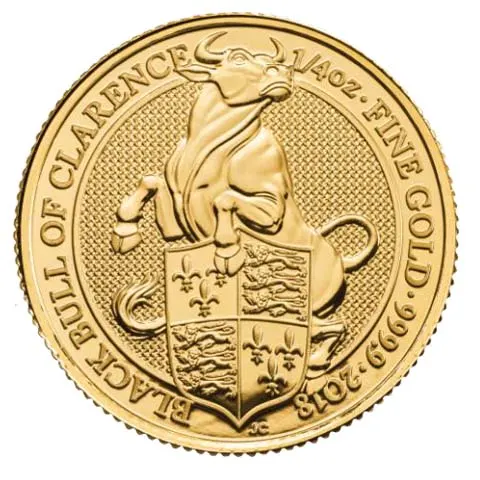2018年 1/4オンス 英国 女王の獣 – クラレンスの黒い雄牛 .9999金貨