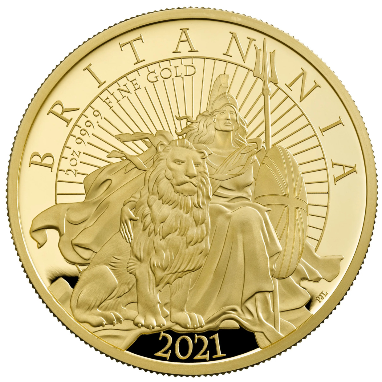 2021 2オンス グレートブリテン島 ブリタニア・コアコイン 0.9999金プルーフ貨幣 (LPM限定)