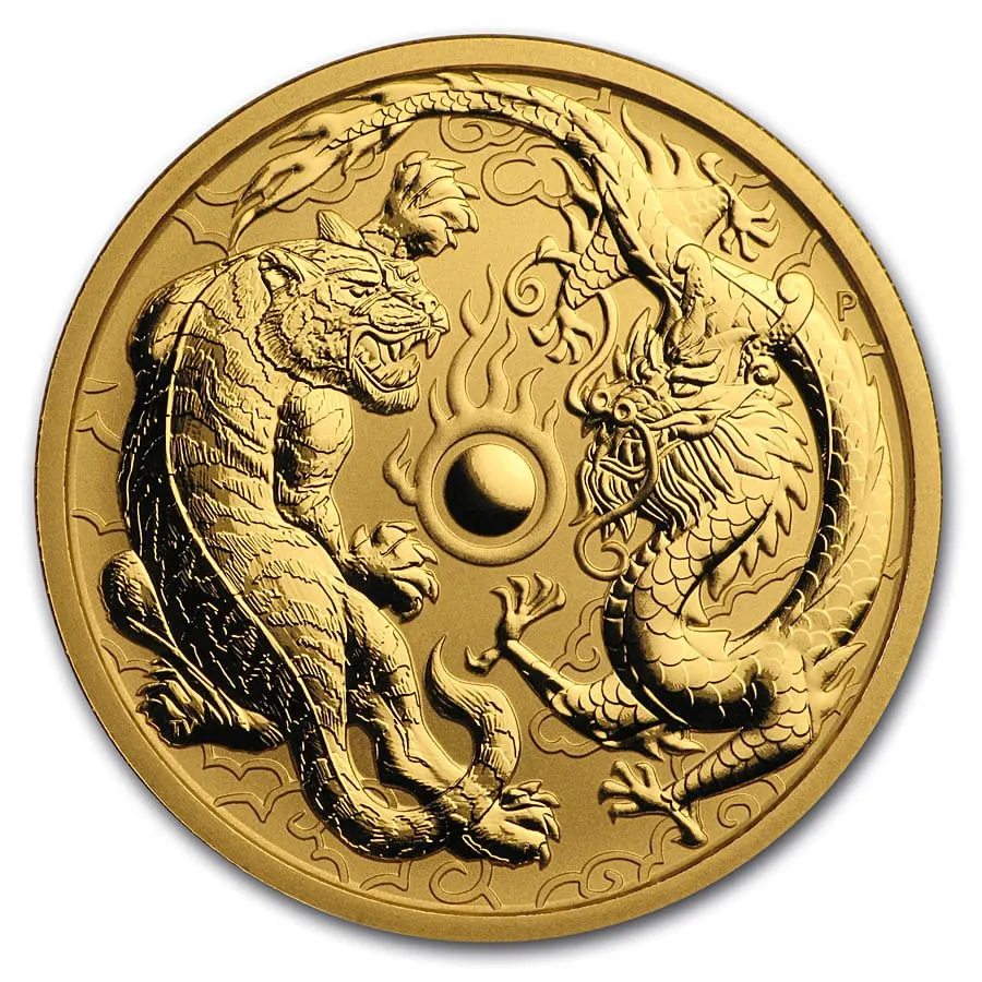 2019年 1オンス オーストラリア ドラゴン＆タイガー .9999金貨 BU