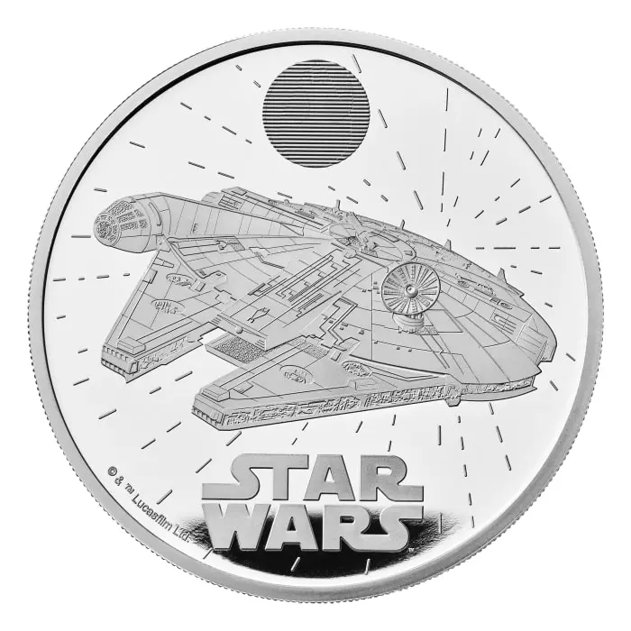 2024 1オンス グレートブリテン スターウォーズ – 象徴的な乗り物：ミレニアム・ファルコン.999銀貨プルーフ貨幣